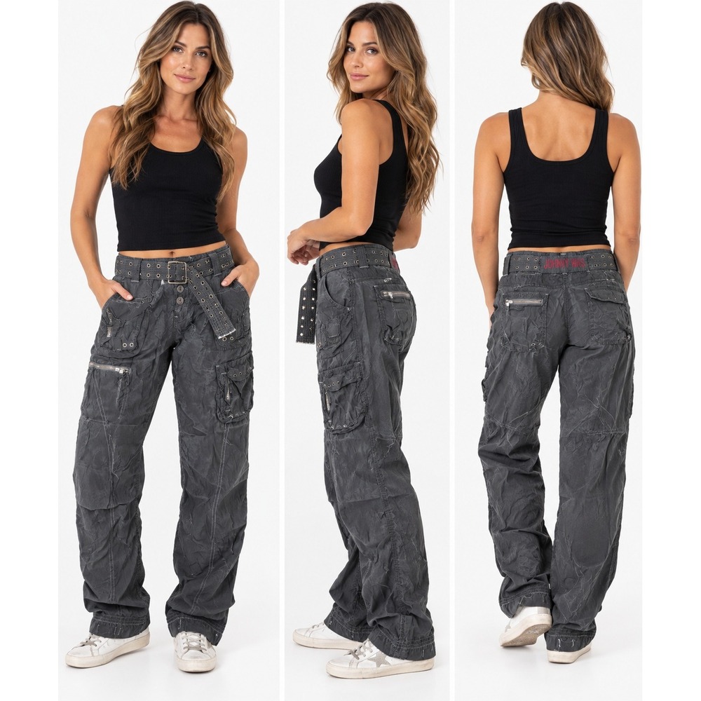 Johnny Was Cargo Pants Gray Belted Utility Gorpcore Streetwear Size 4